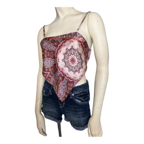 Satin Hankie Festival Top Shirt Concert Summer Skimpy Beach Crop y2k Tank Boho - Picture 3 of 6